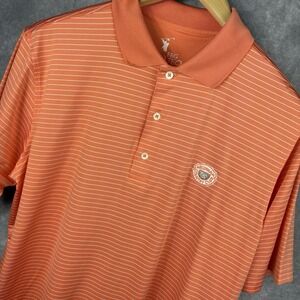 Medinah Country Golf Club Polo Shirt Men's L Orange Striped Performance Stretch